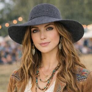 Banana Republic SZ M/L 100% Wool Dark Gray BOHO HIPPIE Festival/Concert Hat NWT